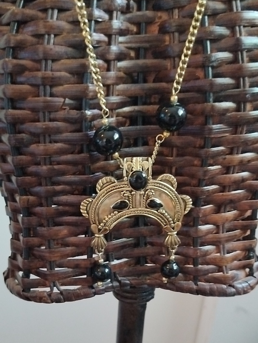 Gold and Black Pendant Necklace - Women Jewelry